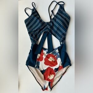 Nani Swimwear One Piece Swimsuit XS Black Cutout Back Strappy Modest